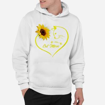 Womens Cute Cat Mom Sunflower Heart Love Mothers Day Gift Cat Lover Hoodie | Crazezy UK