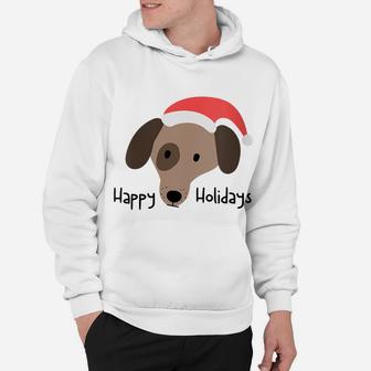 Womens Cute Hand-Drawn Dog Christmas Puppy With Funny Santa Hat Hoodie | Crazezy
