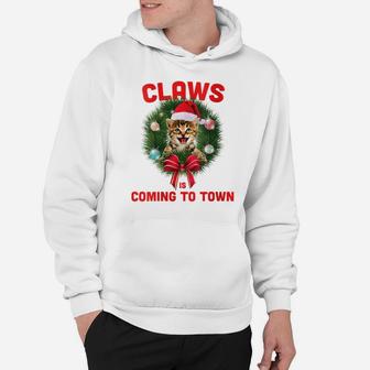 Womens Funny Christmas Cat Claws Is Coming To Town Cat Lovers Hoodie | Crazezy