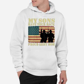 Womens My Two Sons Have Your Back Proud Army Mom Military Mother Hoodie | Crazezy
