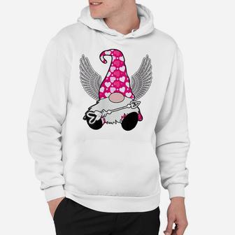 Womens Pink Valentine Gnome Cupid Cute Hearts Happy Valentines Day Hoodie | Crazezy