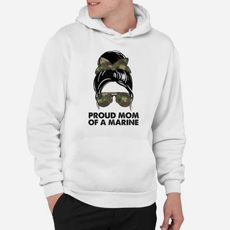 Womens Proud Mom Of A Marine Messy Bun Camouflage Military Women Hoodie | Crazezy