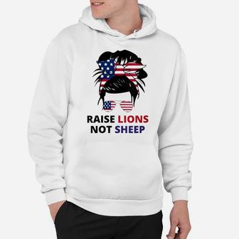 Womens Raise Lions Not Sheep American Flag Sunglasses Messy Bun Hoodie | Crazezy