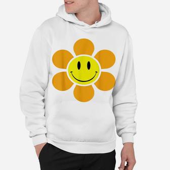 Yellow Funky Flower Smiley Face Hippie 70S Retro Vintage Hoodie | Crazezy