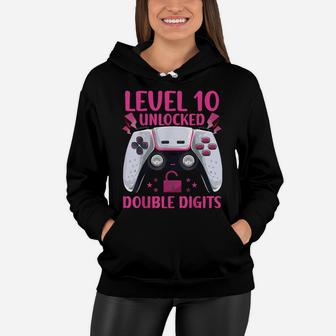 10 Yrs Old Double Digits Birthday Decorations Girl 10 Gamer Women Hoodie | Crazezy UK