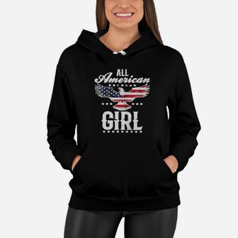 All American Girl 4Th Of July Patriotic Eagle Flag Women Hoodie - Monsterry