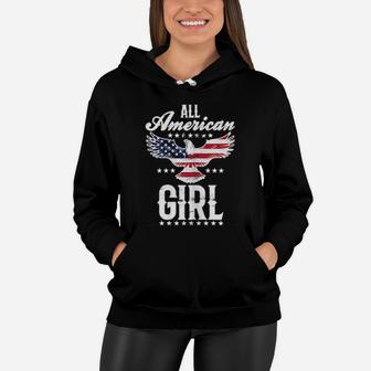 All American Girl 4Th Of July Patriotic Eagle Women Hoodie - Monsterry
