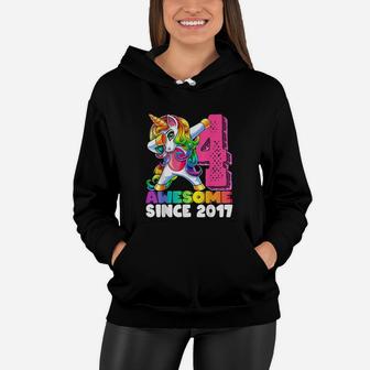 Awesome Since 2017 Dabbing Unicorn 4Th Birthday Gift Girls Women Hoodie | Crazezy DE