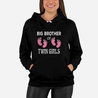 Big Brother Of Twin Girls Sibling Footprints Women Hoodie | Crazezy DE