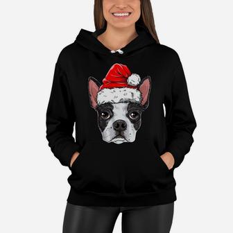 Boston Terrier Christmas Dog Santa Hat Xmas Boys Kids Girls Sweatshirt Women Hoodie | Crazezy
