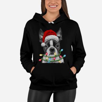 Boston Terrier Santa Christmas Tree Lights Xmas Gifts Boys Women Hoodie | Crazezy