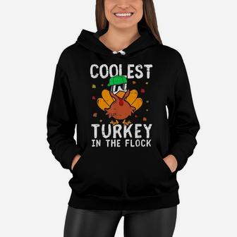 Boys Kids Thanksgiving Day Funny Coolest Turkey In The Flock Women Hoodie | Crazezy UK