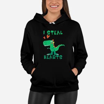 Boys Valentines Day Dinosaur T Rex I Steal Hearts Women Hoodie - Monsterry