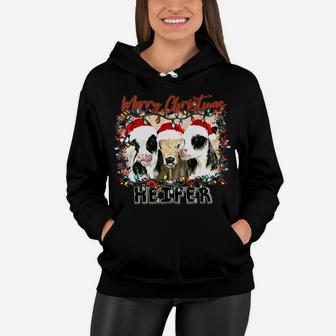 Buffalo Plaid Merry Christmas Heifer Farm Girl Cows Lover Women Hoodie | Crazezy UK