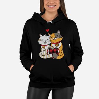 Cat Couple In Love Valentine Gift Happy Valentines Day Women Hoodie - Seseable