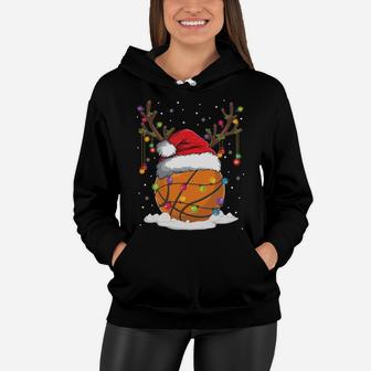Christmas Basketball Reindeer Funny Santa Hat Xmas Kids Women Hoodie | Crazezy UK
