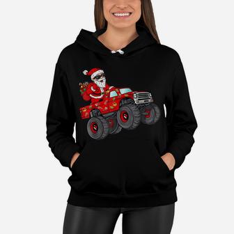 Christmas Santa Claus Riding Monster Truck Boys Kids Xmas Women Hoodie | Crazezy