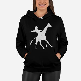 Cowboy Riding A Giraffe Distressed Women Hoodie - Monsterry