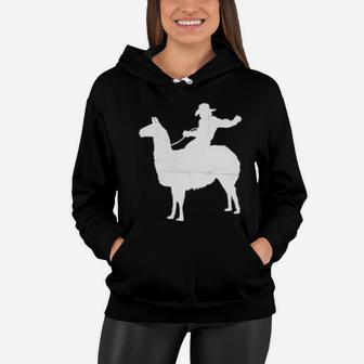 Cowboy Riding A Llama Distressed Women Hoodie - Monsterry