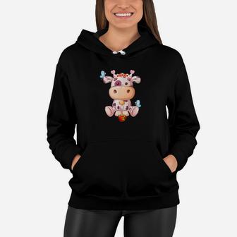Cute Cow Strawberry Hearts Valentines Day Girls Hearts Women Hoodie - Monsterry