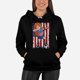 Dabbing Soccer Girl 4Th Of July American Flag Usa Us Women Hoodie - Monsterry