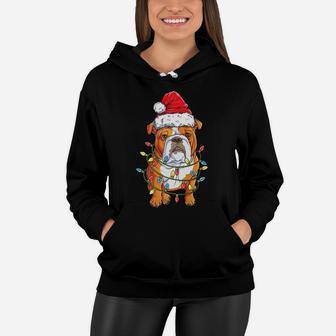 English Bulldog Santa Christmas Tree Lights Xmas Gifts Boys Women Hoodie | Crazezy