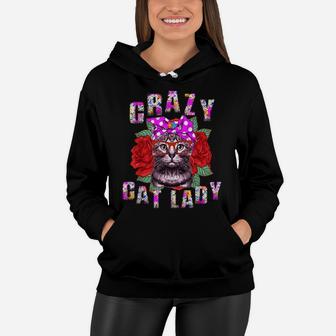 Flower Crazy Cat Lady Gift For Women Girls Vintage Red Roses Women Hoodie | Crazezy