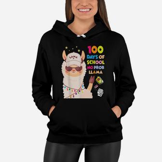 Funny 100 Days Of School No Probllama Llama Wearing Cap Kids Women Hoodie | Crazezy