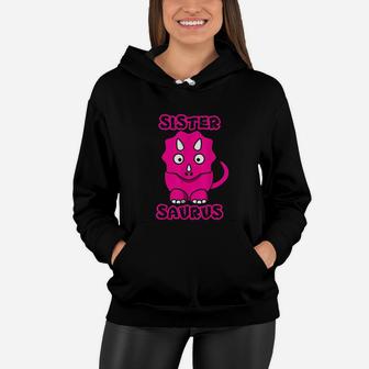 Funny Cute Kids Sister Saurus Triceratops Pink Dino Gift Women Hoodie | Crazezy