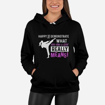 Funny Taekwondo Hits Like A Girl Martial Arts Women Hoodie - Thegiftio UK