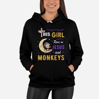 Funny Watercolor Girl Run On Jesus And Monkeys Women Hoodie - Monsterry DE