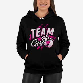 Gender Reveal Team Girl Baby Shower Party Gift Pink Blue Women Hoodie | Crazezy