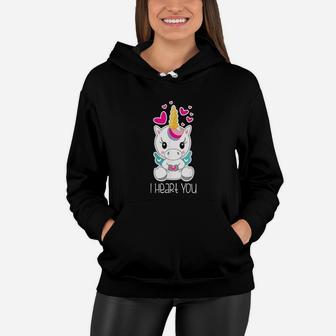 Girls Cute Unicorn I Heart You Gift For Valentines Day Women Hoodie | Crazezy