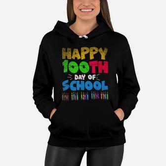 Happy 100Th Day Of School Crayons Kids 100 Days Of School Women Hoodie | Crazezy CA