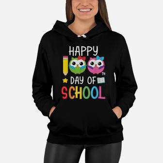 Happy 100Th Day Of School Kindergarten Owl Girls Gifts Women Hoodie | Crazezy DE