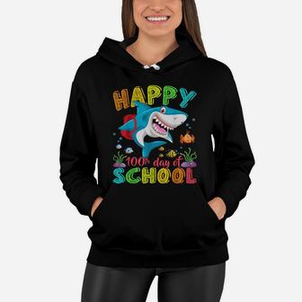 Happy 100Th Day Of School Shark Gift Funny Teacher Boys Kids Women Hoodie | Crazezy DE
