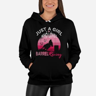 Just A Girl Who Loves Barrel Racing Horse Rodeo Cowgirl Pink Women Hoodie - Monsterry