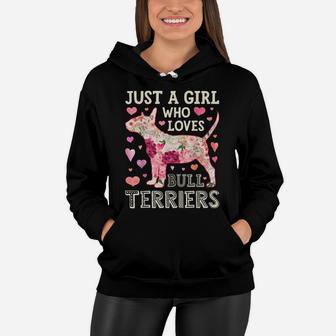Just A Girl Who Loves Bull Terriers Dog Silhouette Flower Women Hoodie | Crazezy DE