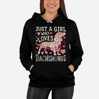 Just A Girl Who Loves Dachshunds Dog Silhouette Flower Gifts Women Hoodie | Crazezy UK