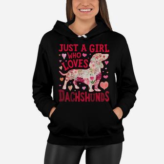Just A Girl Who Loves Dachshunds Dog Silhouette Flower Gifts Women Hoodie | Crazezy UK