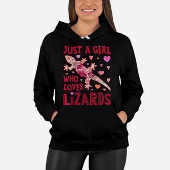 Just A Girl Who Loves Lizards Lizard Flower Gift Gecko Lover Women Hoodie | Crazezy DE