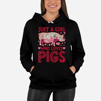 Just A Girl Who Loves Pigs Funny Pig Silhouette Flower Gifts Women Hoodie | Crazezy AU