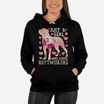 Just A Girl Who Loves Rottweilers Dog Silhouette Flower Gift Women Hoodie | Crazezy