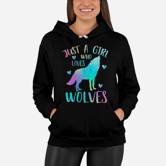 Just A Girl Who Loves Wolves Watercolor Cute Wolf Lover Gift Women Hoodie | Crazezy DE