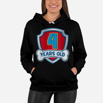 Kids 4 Year Old 4Th Birthday Paw Themed Party Boys Girls Tee Women Hoodie | Crazezy