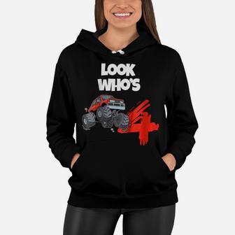 Kids 4Th Birthday Monster Truck T Shirt | 4 Year Old Boy Gift Women Hoodie | Crazezy