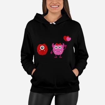 Kids Boys And Girls Valentines Day Monsters With Heart Balloons Women Hoodie - Monsterry AU