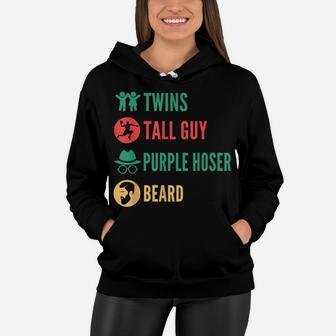 Kids Dude Tall Guy Beard Twins Purple Hoser Retro Vintage Women Hoodie | Crazezy CA