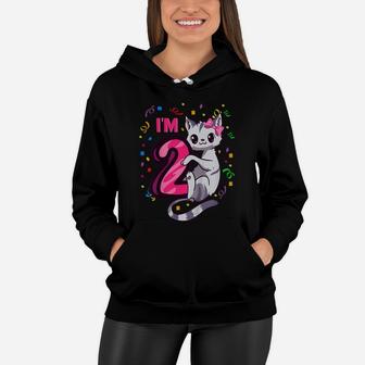 Kids Girls 2Nd Birthday Outfit I'm 2 Years Old Cat Kitty Kitten Women Hoodie | Crazezy
