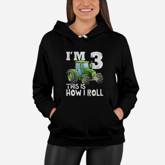 Kids Green Farm Tractor 3Rd Birthday Party Gift 3 Year Old Women Hoodie | Crazezy